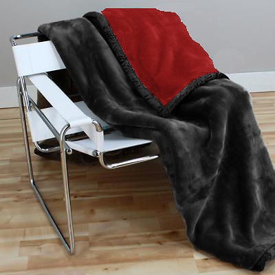 PLY Reversible Solid Plush Super Soft Faux Mink Blanket Queen Size 