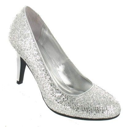   SPARKLY SILVER GLITTER HIGH HEEL COURT EVENING SHOES 3 4 5 6 7 8