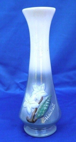 art pottery glazed hawaii blue cream vase 8 x 2