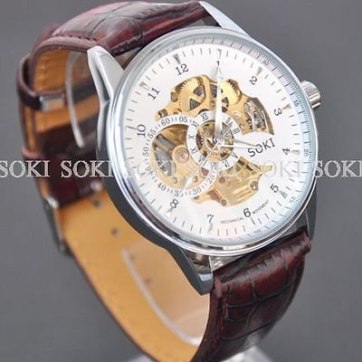 New SOKI Skeleton Mens Automatic Analog Mechanical Strap Band Value 