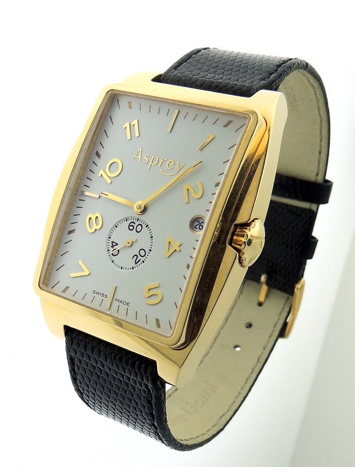 Mens Asprey No 8 Rectangular Automatic Chronometer 18K Yellow Gold 