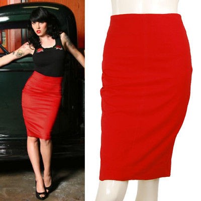 red 50s rockabilly high waist pencil wiggle skirt m