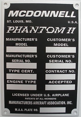 McDonnell F 4 Phantom II Data Plate, Vietnam Aviation, DPL 0106