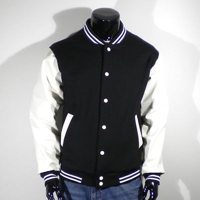 Mens New Varsity Letterman Faux Leather Sleeve Baseball Jacket size M 