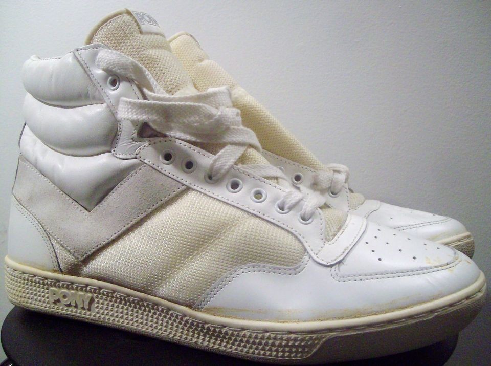 VINTAGE 1984 PONY BASKETBALL WHITE/GREY HI TOP SHOES 11 (RARE) 80s