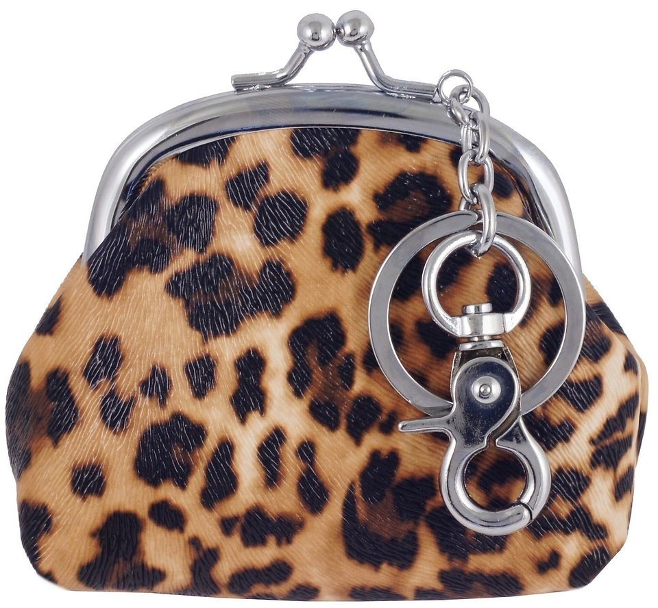 New Cute Brown Leopard Print Keyring Clutch Coin Small Bag #B112