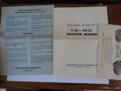 Vintage Snapper Mower Lawnmower Owner Manual Lot 1960s V 21 19D 21E 