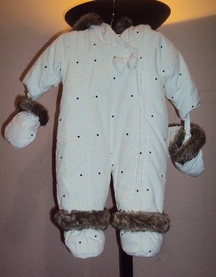 ABSORBA WHITE TEDDY BEAR SNOWSUIT ONE PIECE COAT W/GLOVES NWT SZ 0 3M