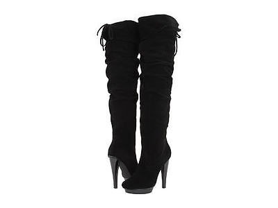 STEVE MADDEN Xenonn OTK Over the Knee Black Suede Platform Boots NEW 