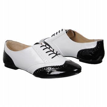 Steve Madden P OXFORD Black WHITE Patent Dress Oxford Flats 7.5 NEW