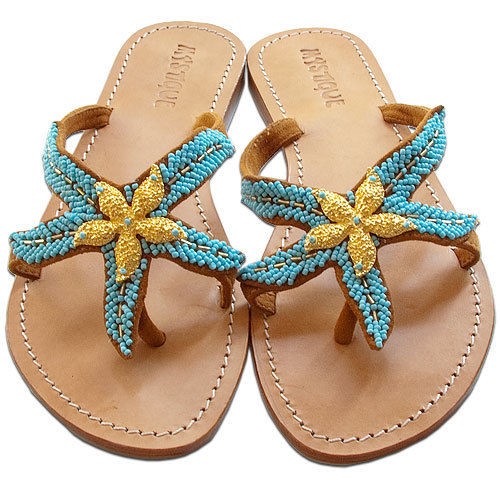 mystique turquoise gold tone starfish sandals size us 10