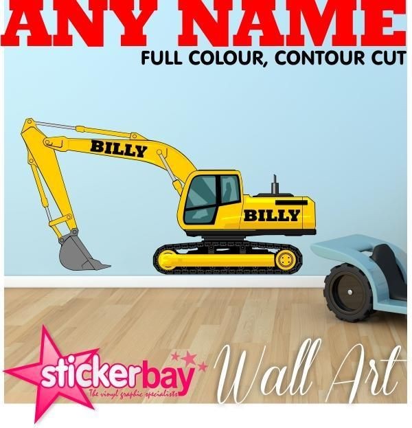 WALL STICKER ART PERSONALISED NAME DIGGER JCB BOYS NURSERY WALLPAPER 