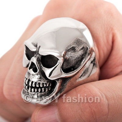   10,11,12,13 Heavy Biker Skull 316L Stainless Steel Men Ring VE409