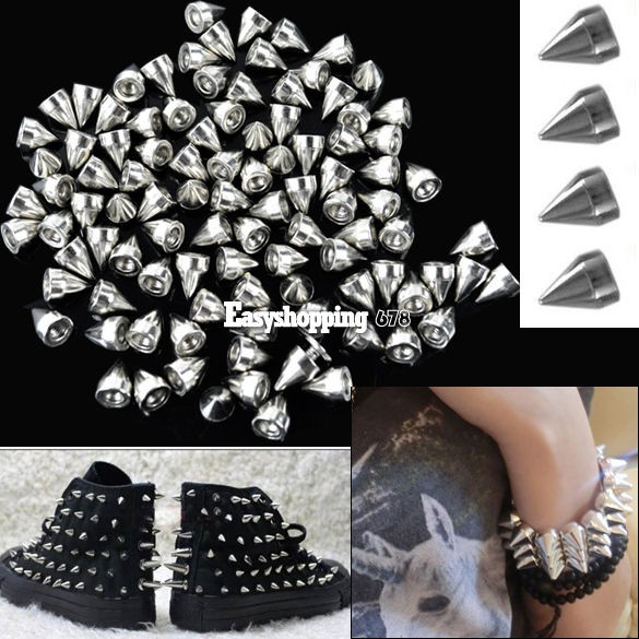 100pcs Silver Metal Bullet Studs Rivets Spikes Punk Bag Belt 