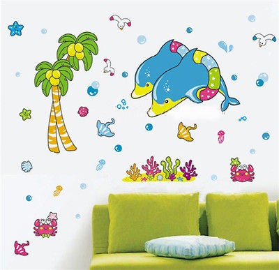   Fish Under Sea Removable PVC Wall Sticker Decor Crab Shell Beach Ocean