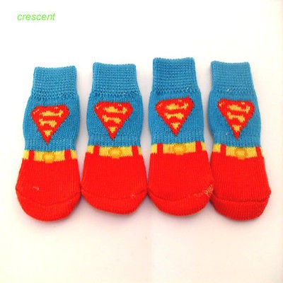 Promotions 4 PCS slip super man Warm Soft Socks for Puppy Dog M #