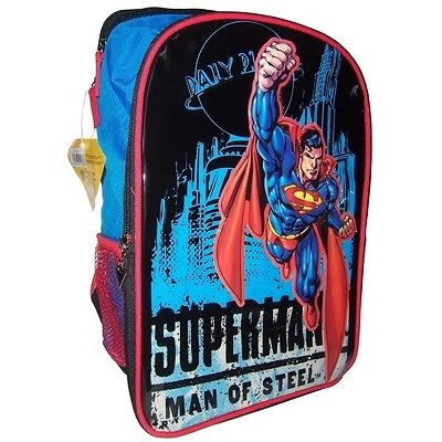 SUPERMAN Large Multi Compartm​ent School Bag Backpack NWT Bldg Blue