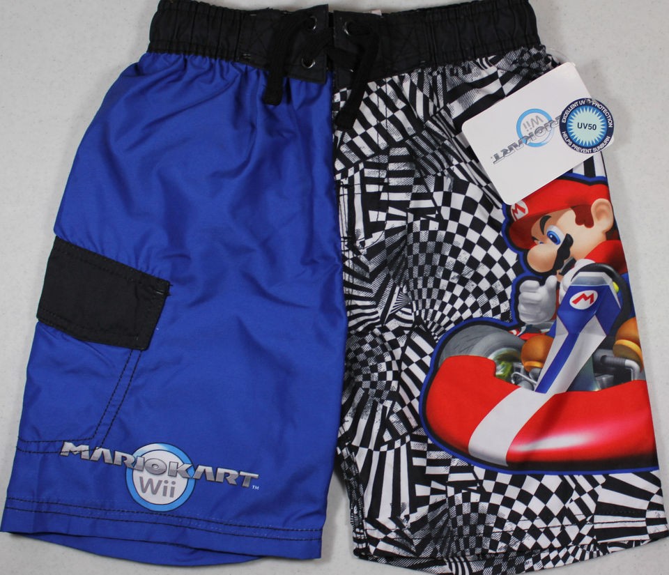 Mariokart Nintendo Wii Swim Trunks Blue Checkerboard UV50 5/6/8/10 12 