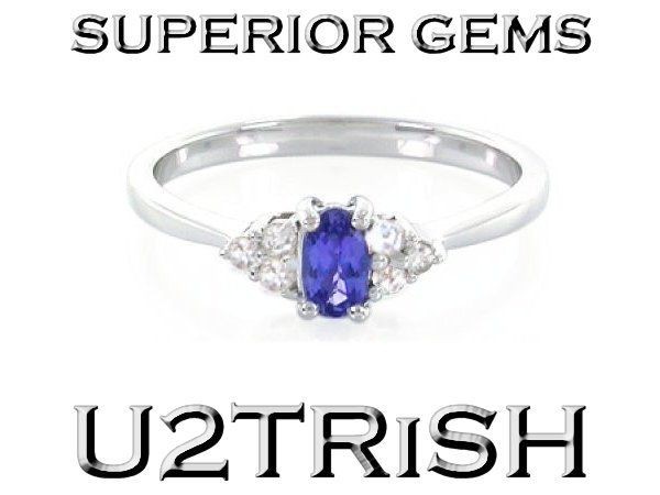 STUNNING AAAA TANZANITE & DIAMONDS WHITE GOLD RING   NEW   CLEARANCE 