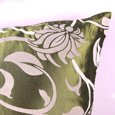 ONE THROW PILLOW~MEDIUM SAGE GREEN SATIN FLORAL DESIGN~A NICE SPLASH 