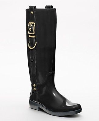 2012 COACH TASHA ICONIC GOLD BUCKLE TALL RUBBER RAIN RIDING BOOTS