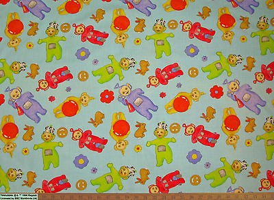 Vintage fabric all 4 TELETUBBIES + bunnies 37x24 childrens TV