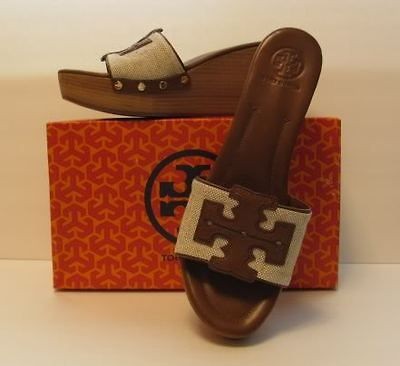 tory burch terri canvas wedge tweed sandal shoe 9 5