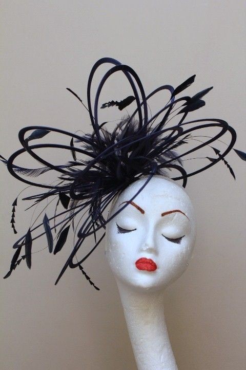 new large black feather fascinator hat wedding more options main