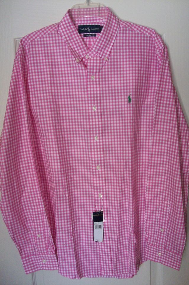 NWT POLO RALPH LAUREN PINK WHITE GINGHAM PLAID CUSTOM FIT SPORT SHIRT 