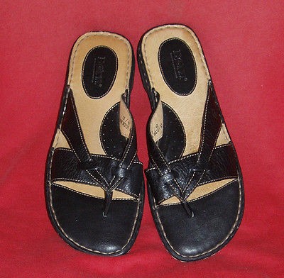 BORN THONG SANDAL EXCELLENT SIZE 10 BLACK 42 LEATHER HEEL WOMEN SHOE 