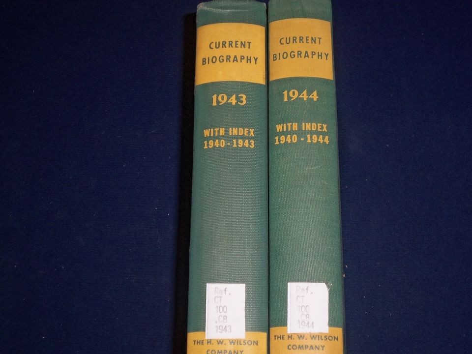 1943 + 1944 CURRENT BIOGRAPHY BOUND VOLUME LOT OF 2   PHOTOS + INFO 