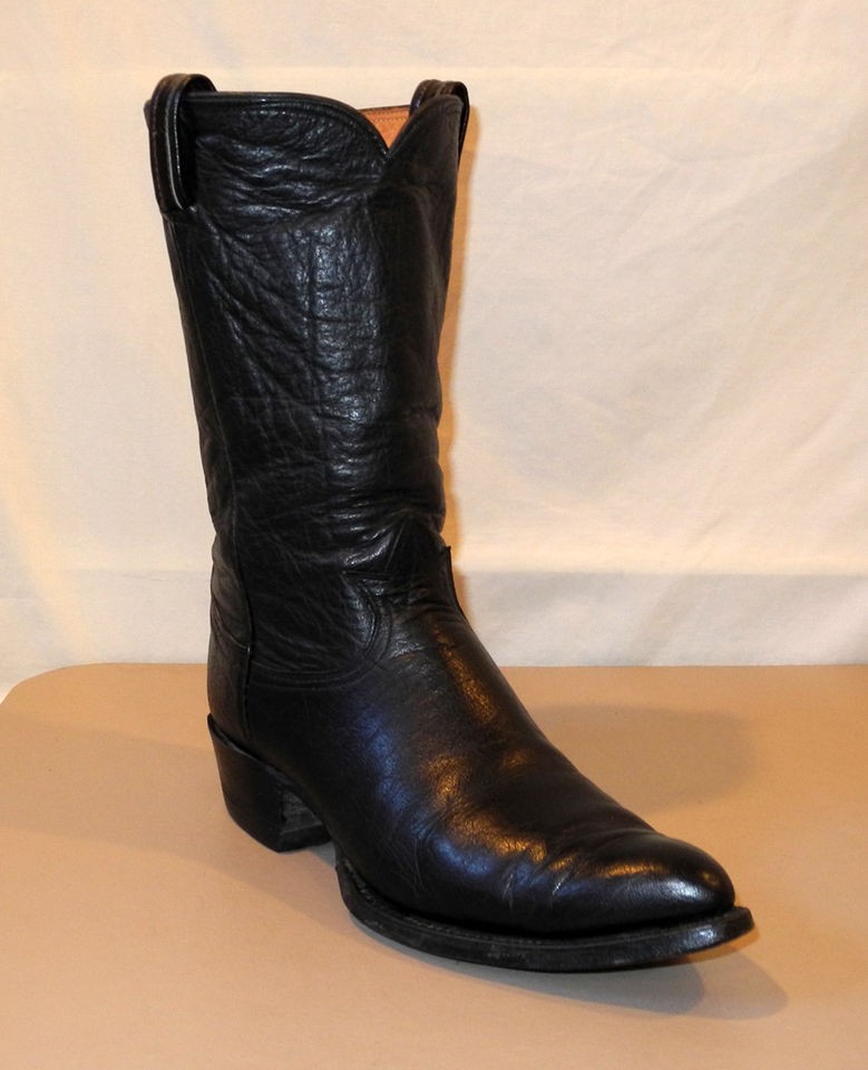 Tony Lama Black Label Black Goatskin Cowboy Boots   Mens Western 