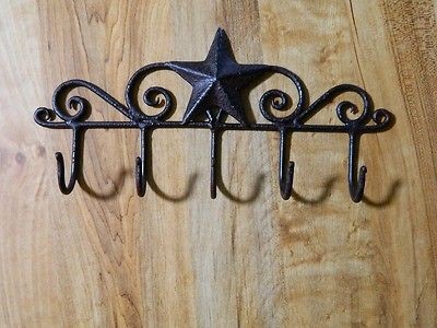 primitive black red crackle wire star key holder 