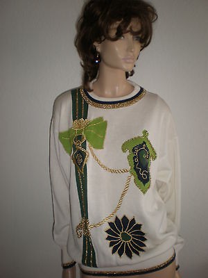 MONDI BY ESCADA WHITE EMBROIDERED CRW NECK SWEATER SIZE 42/XL