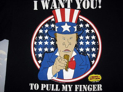   AND BUTT HEAD I WANT YOU TO PULL MY FINGER T SHIRT MEDIUM UNCLE SAM