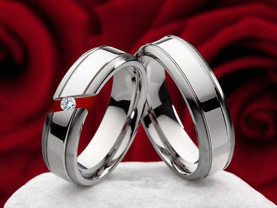   Crystal CZ DIY Custom Made LOVER Titanium Wedding Couple Ring Set