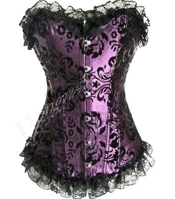 02 XL New Sexy Lace up Purple Glamorous Brocade Boned overbust 