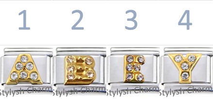 ABEY Name CZ RHINESTONES LETTER ITALIAN CHARMS   [1x Set of 4 Links 