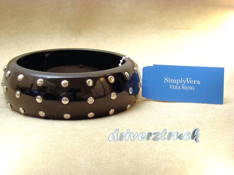 SIMPLY VERA WANG New BLACK w/Silver Tone Studs Bangle Style BRACELET