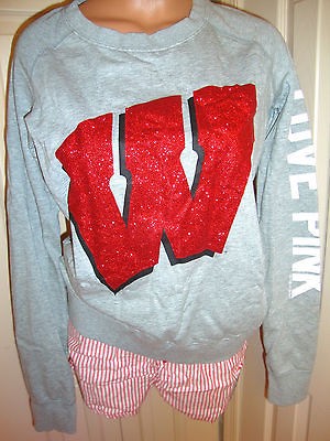 Victorias Secret PINK WISCONSIN BADGERS Bling Sweatshirt Boxer Shorts 