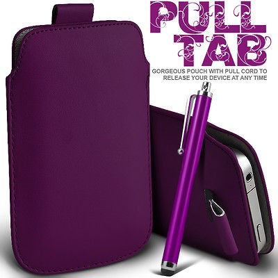   PURPLE PULLTAB LEATHER POUCH CASE & STYLUS FOR HUAWEI U8850 VISION