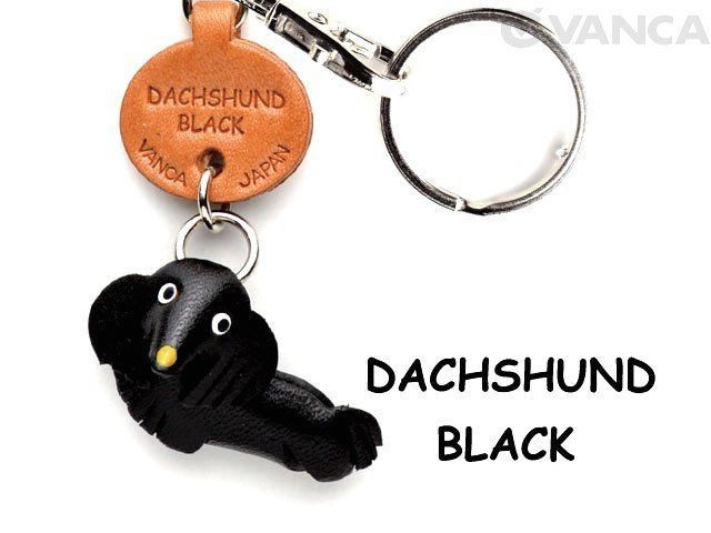 Dachshund Black Handmade Leather Dog Keychain *VANCA* Made in Japan 