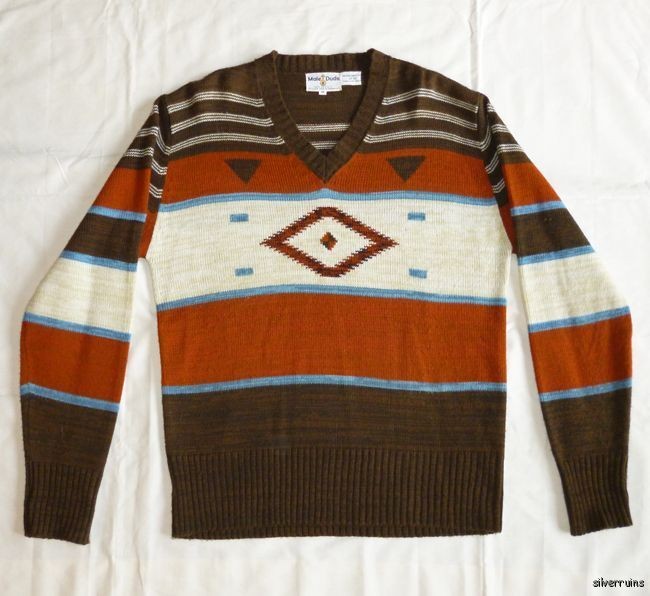 MALE DUDS Vintage SWEATER 70s South West SKI V NECK Indian