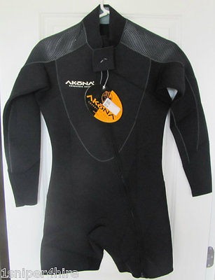 AKONA 3MM BLACK WETSUIT JUMPSUIT MENS SIZE M L MEDIUM LARGE MODEL AKMS 