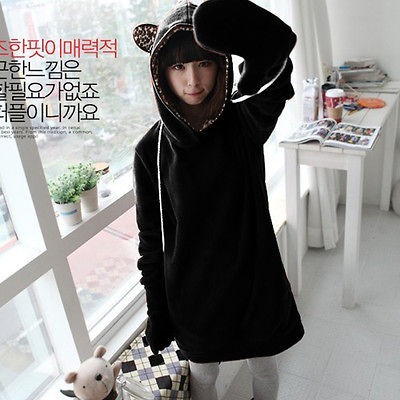 New Womens Casual Lovely Korean Casual Leopard Bear Ears Hooded 