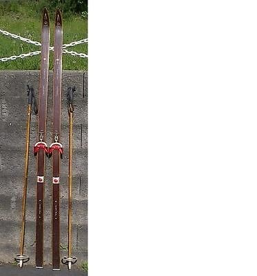 vintage set wooden 75 hickory skis bamboo poles time left