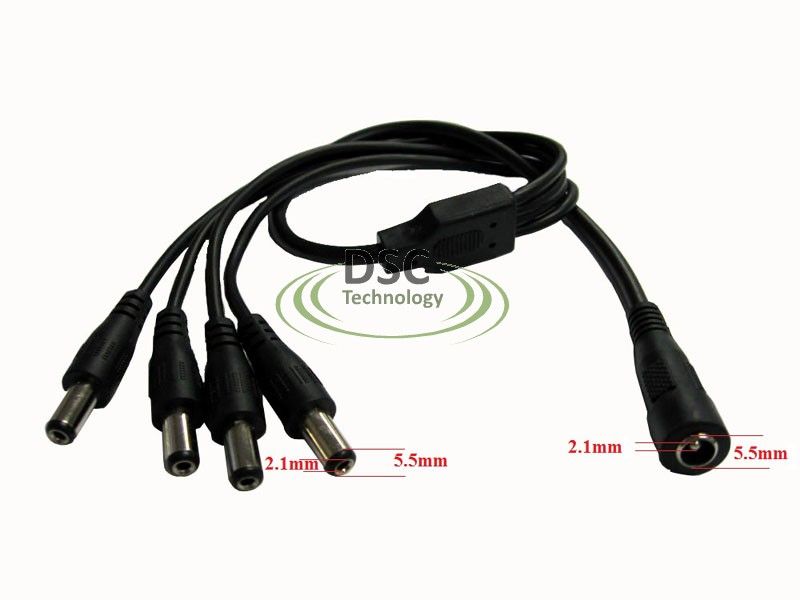 2pcs 5 5x2 1mm Male to 4 Female DC Power Splitter Cable Adapter for 