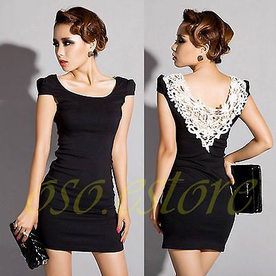   Ancient Style Lace Backless Crewneck Clubbing Mini Dress #D368