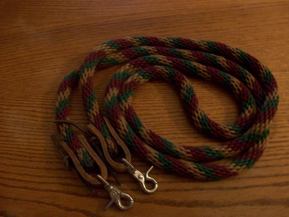   Reins Poly Nylon Green Purple Brown 7 5 Feet Long Pony Size