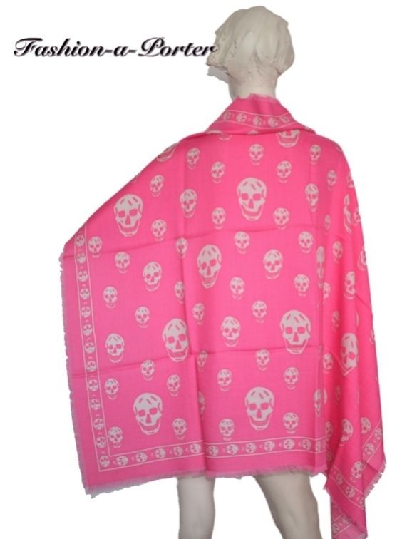 Alexander McQueen Baby Pink White Skull Pashmina Scarf